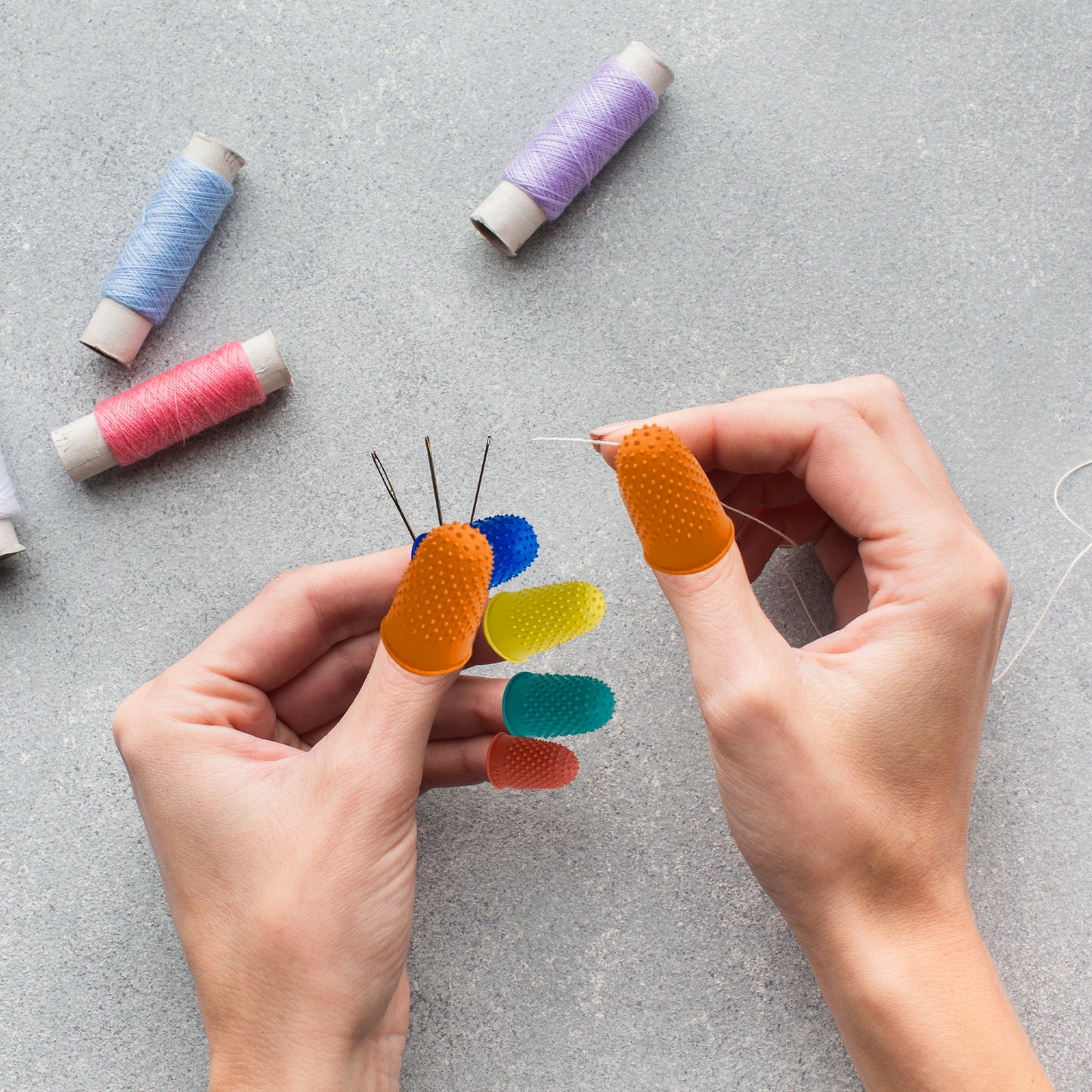 Pack of 15 Assorted Size Rubber Thimblettes - Coloured Thimble Finger Cones