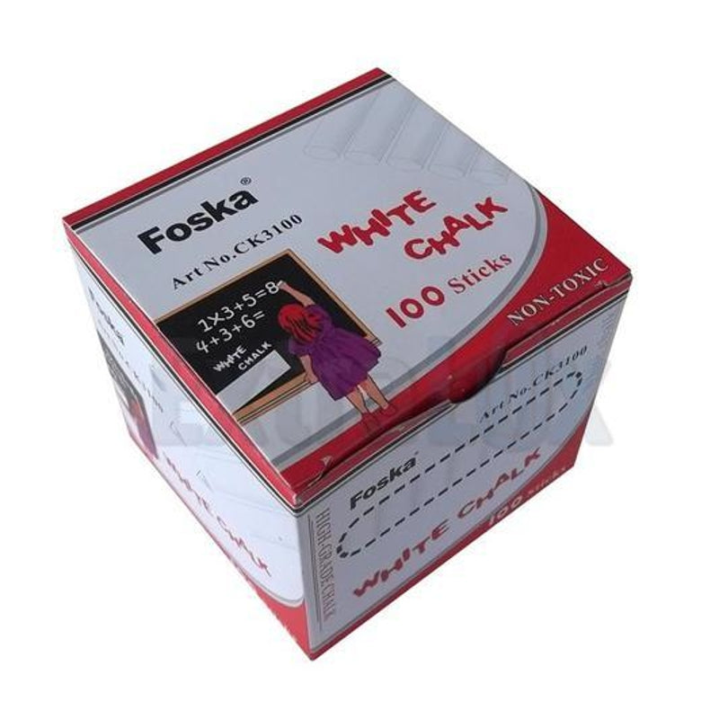 Box of 100 White Chalk Sticks - Non Toxic