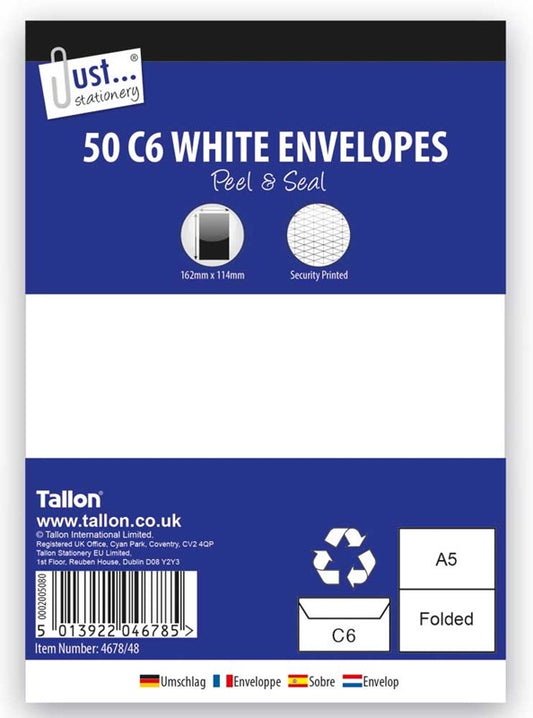 Pack of 50 C6 Peel & Seal White Envelopes