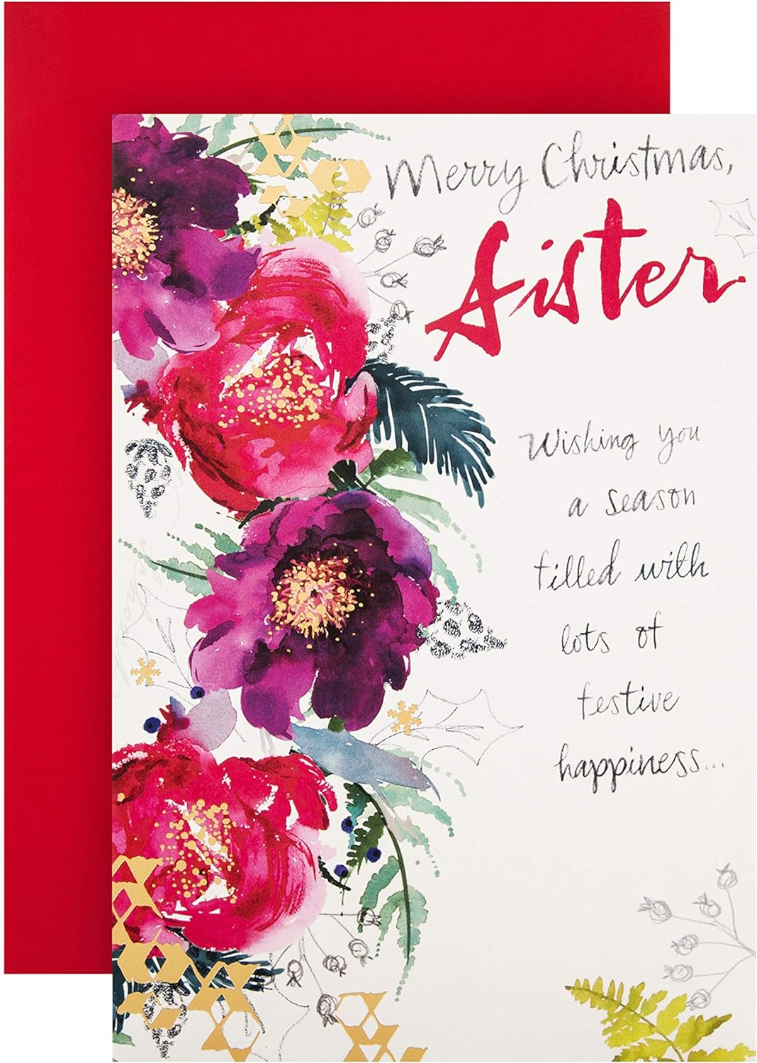 Cute Watercolour Floral Design Sister Christmas Card