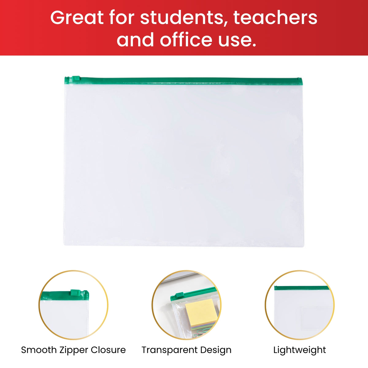 Pack of 12 A6 Clear Zippy Bags with White Zip