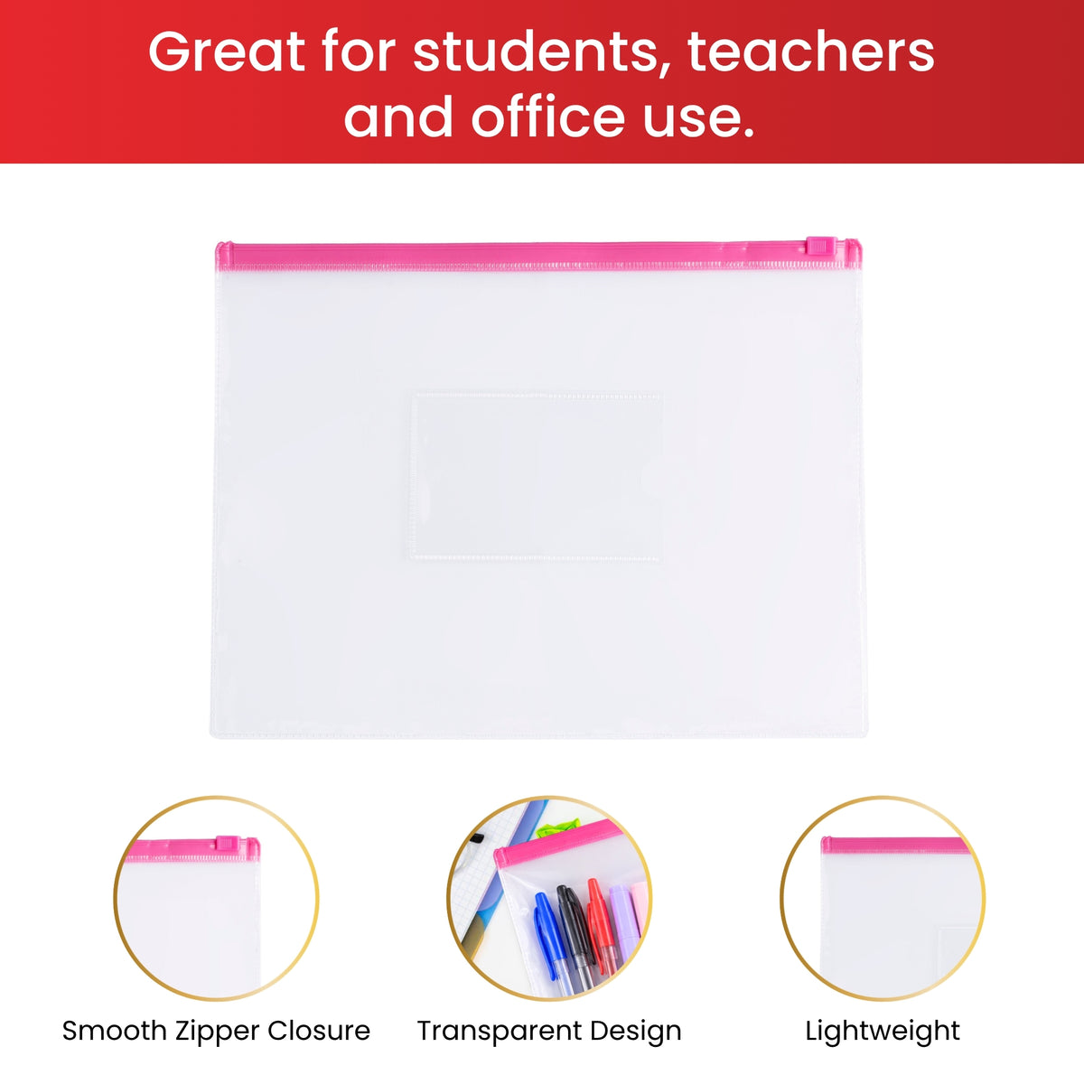 Pack of 12 A5 Clear Zippy Bags with Green Zip