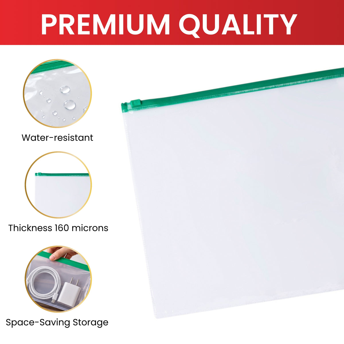 Pack of 12 A6 Clear Zippy Bags with White Zip