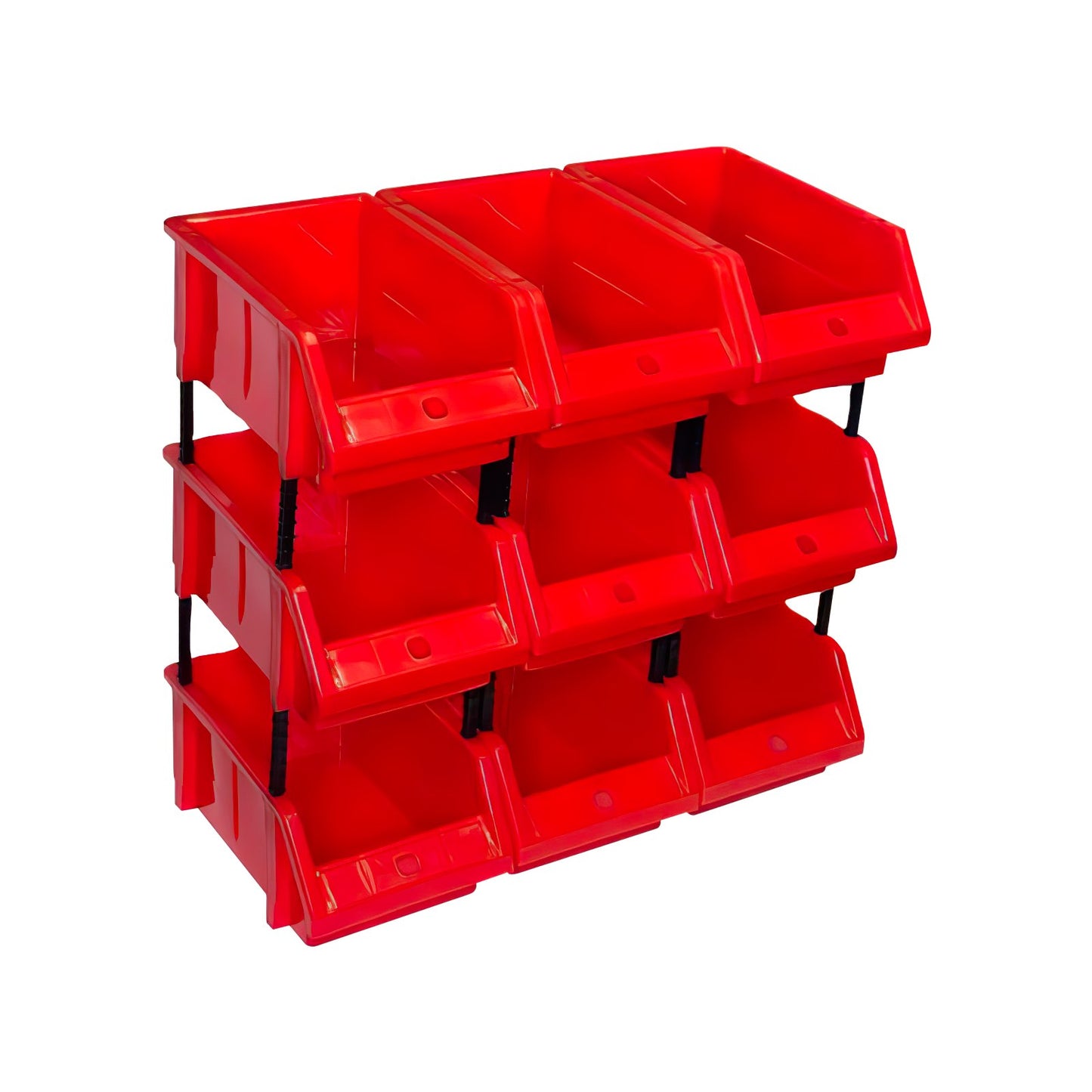Stackable Red Storage Pick Bin with Riser Stands 245x158x108mm