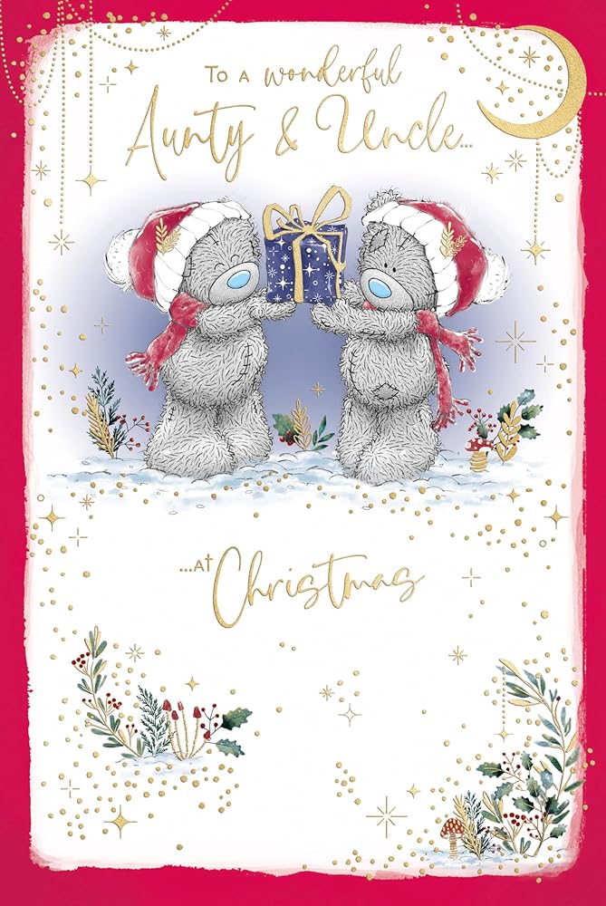 Bears Holding Gift Aunty And Uncle Christmas Card