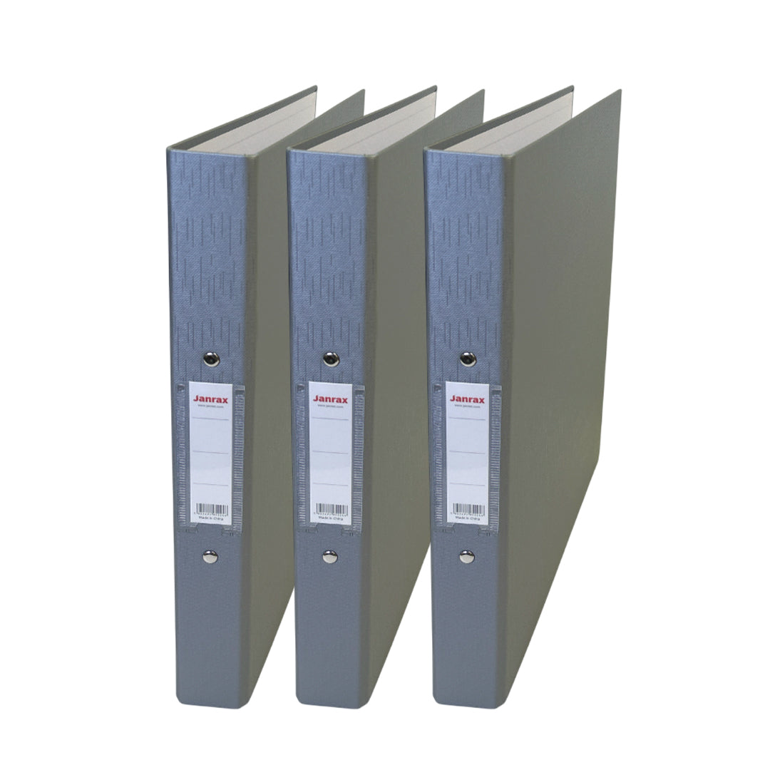 Pack of 3 A4 Grey Paper Over Board Ring Binders by Janrax