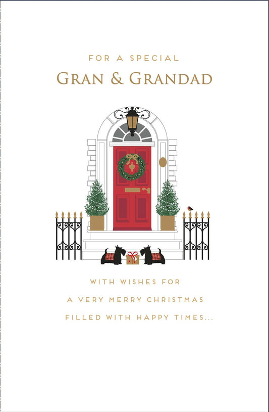 Gran & Grandad Door & Wreath Traditional Design Christmas Card 