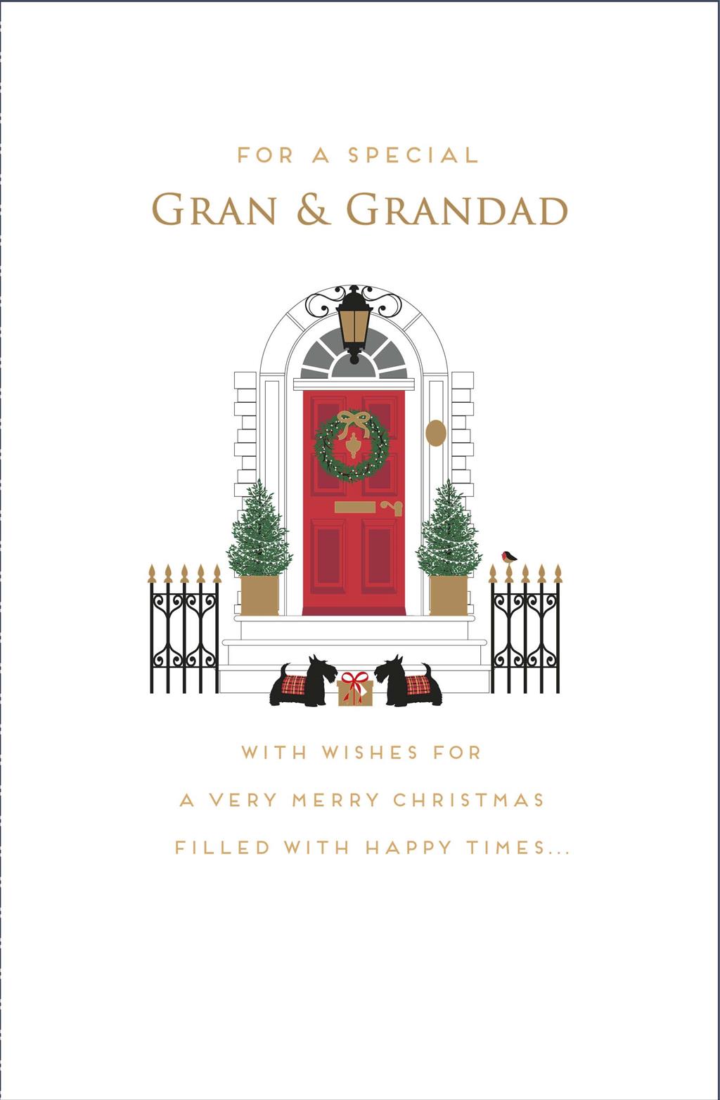Gran & Grandad Door & Wreath Traditional Design Christmas Card