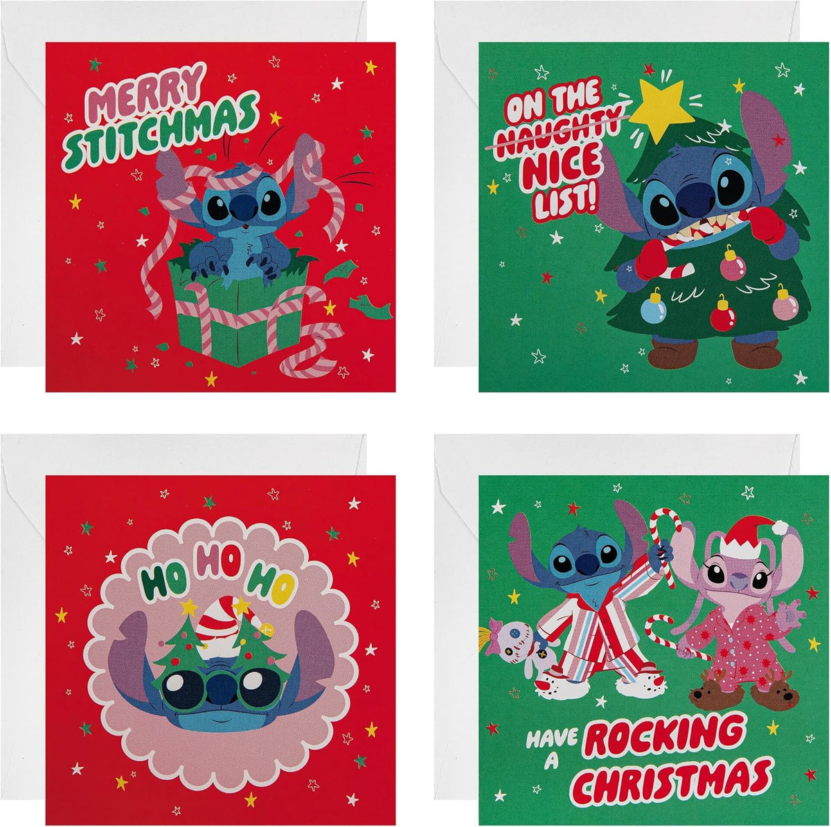 Disney Lilo & Stitch Pack of 20 in 4 Fun Designs Christmas Cards