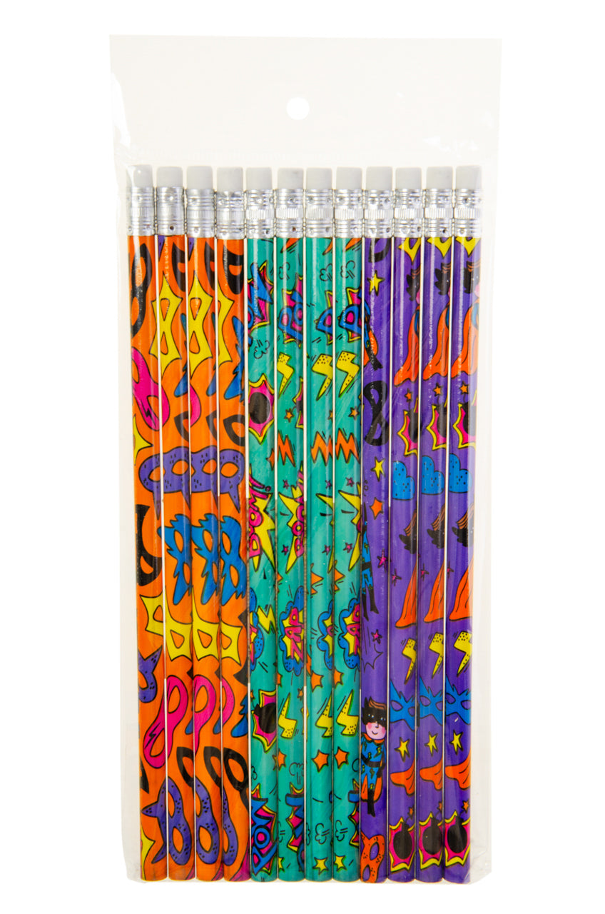 Pack of 12 Superhero Design Pencils with Eraser