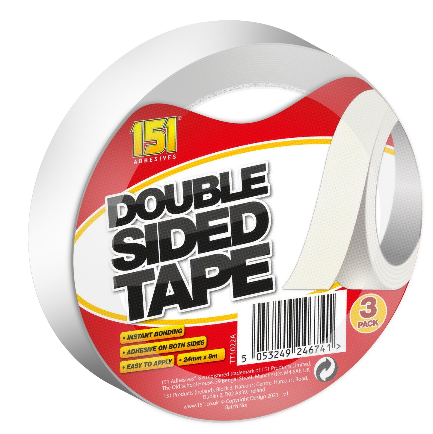 Pack of 3 8m x 24mm x 0.15mm Double Sided Tape