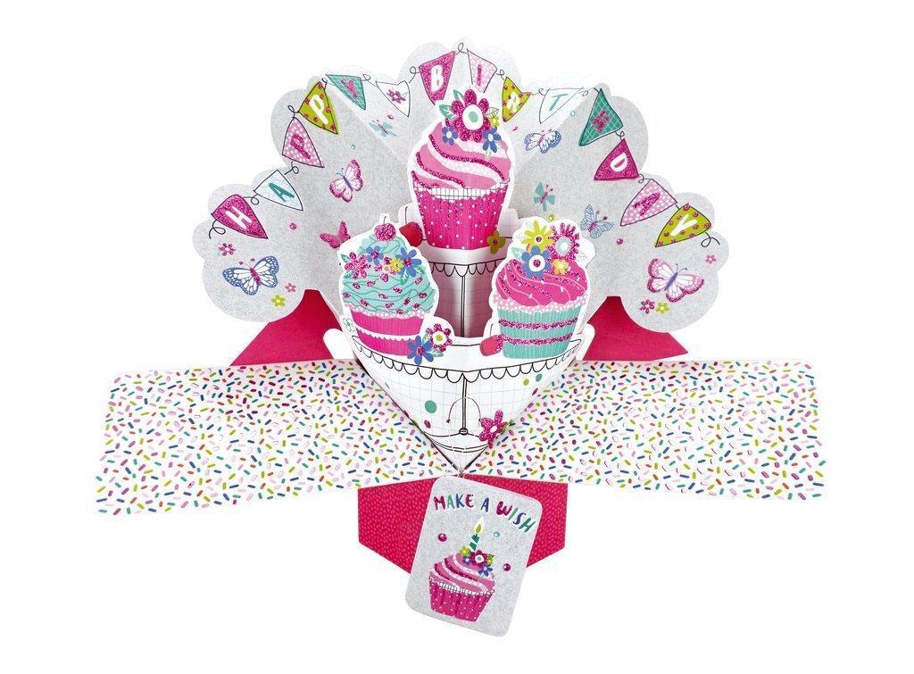 Pop Ups Birthday Pop Up Card with "Happy Birthday" Lettering and Cupcakes