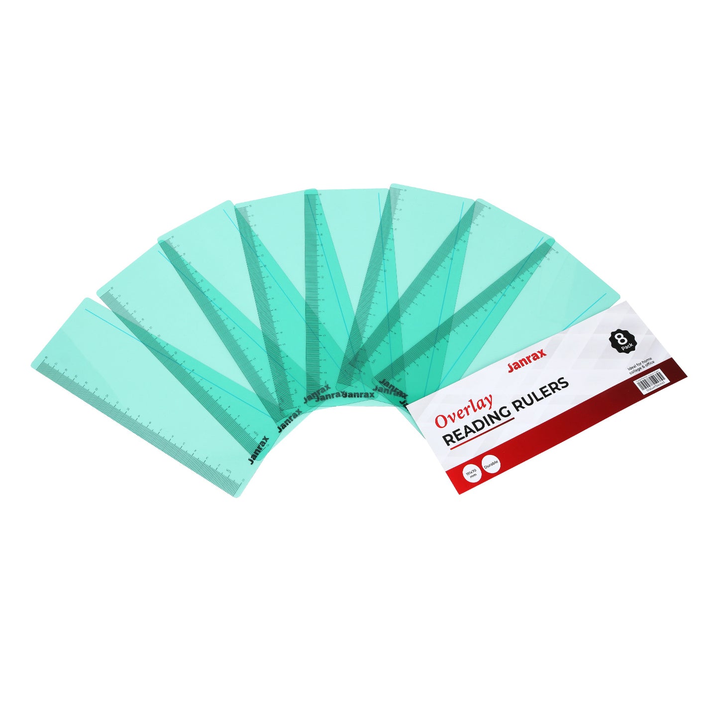 Pack of 8 Cyan 191x70mm Dyslexia Overlay Reading Rulers – PET Material, Rounded Corners