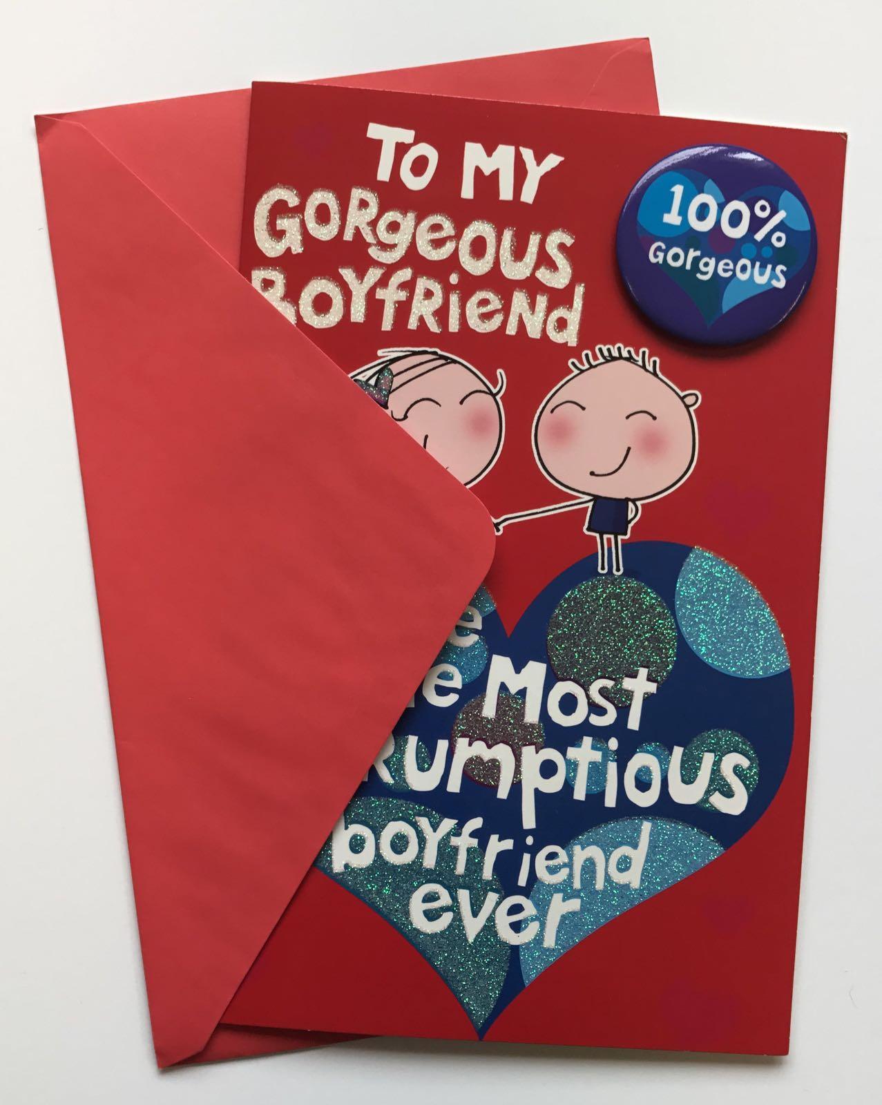 To My Gorgeous Boyfriend Valentine's Day Card With Badge 100% Gorgeous