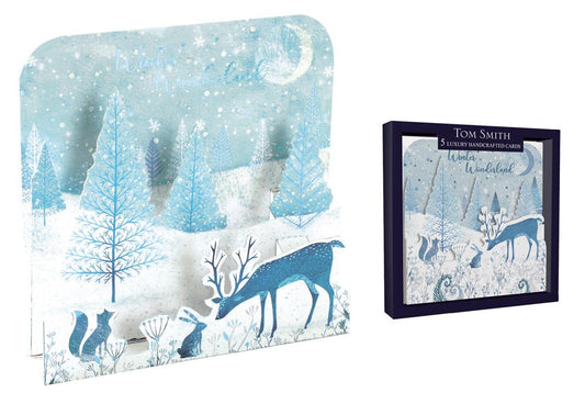 Pack of 5 Handcrafted Winter Scene Design Christmas Cards