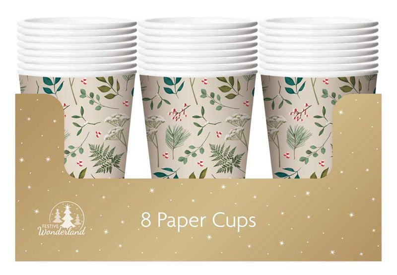 Pack of 8 Christmas Traditional Design Paper Cups
