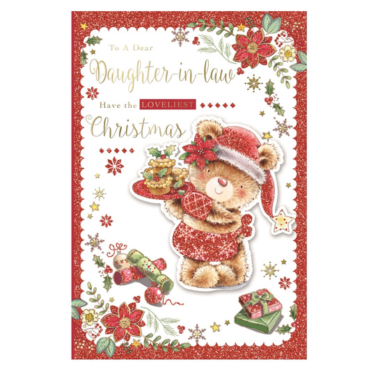 To a Dear Daughter In Law Bear Holding Cupcakes Design Christmas Card