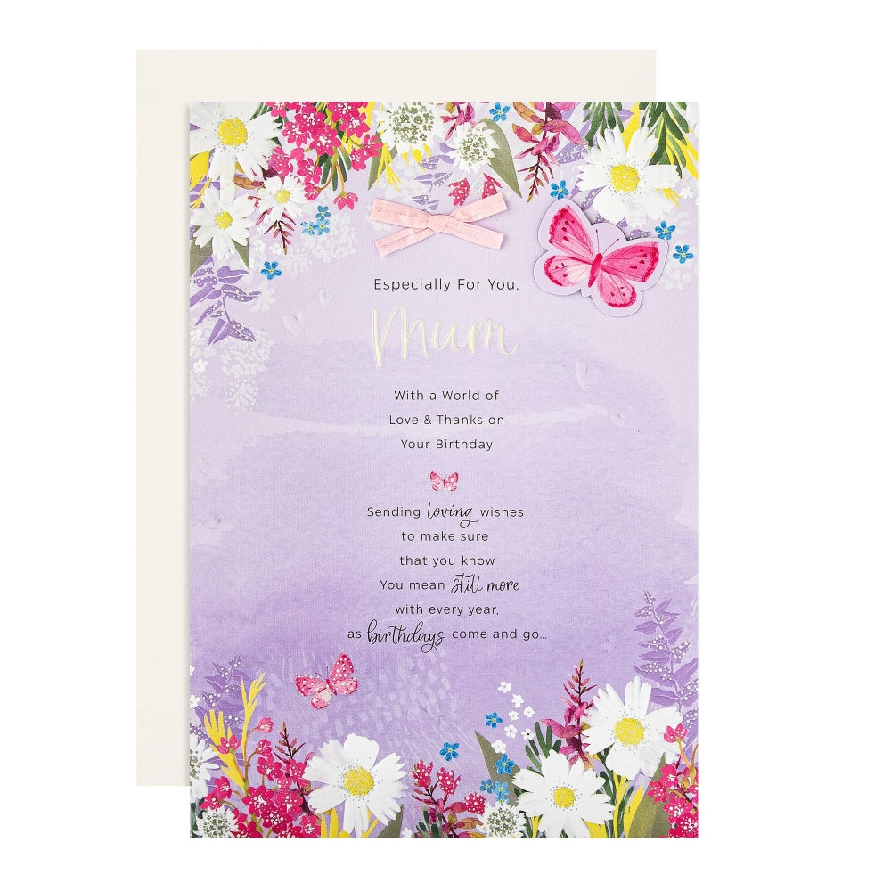 Purple Florals Design & Heartfelt Verse Mum Large Birthday Card