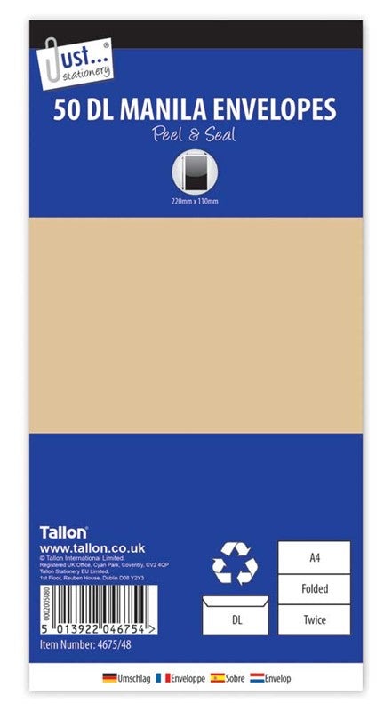 50 DL Peel & Seal Manila Envelopes