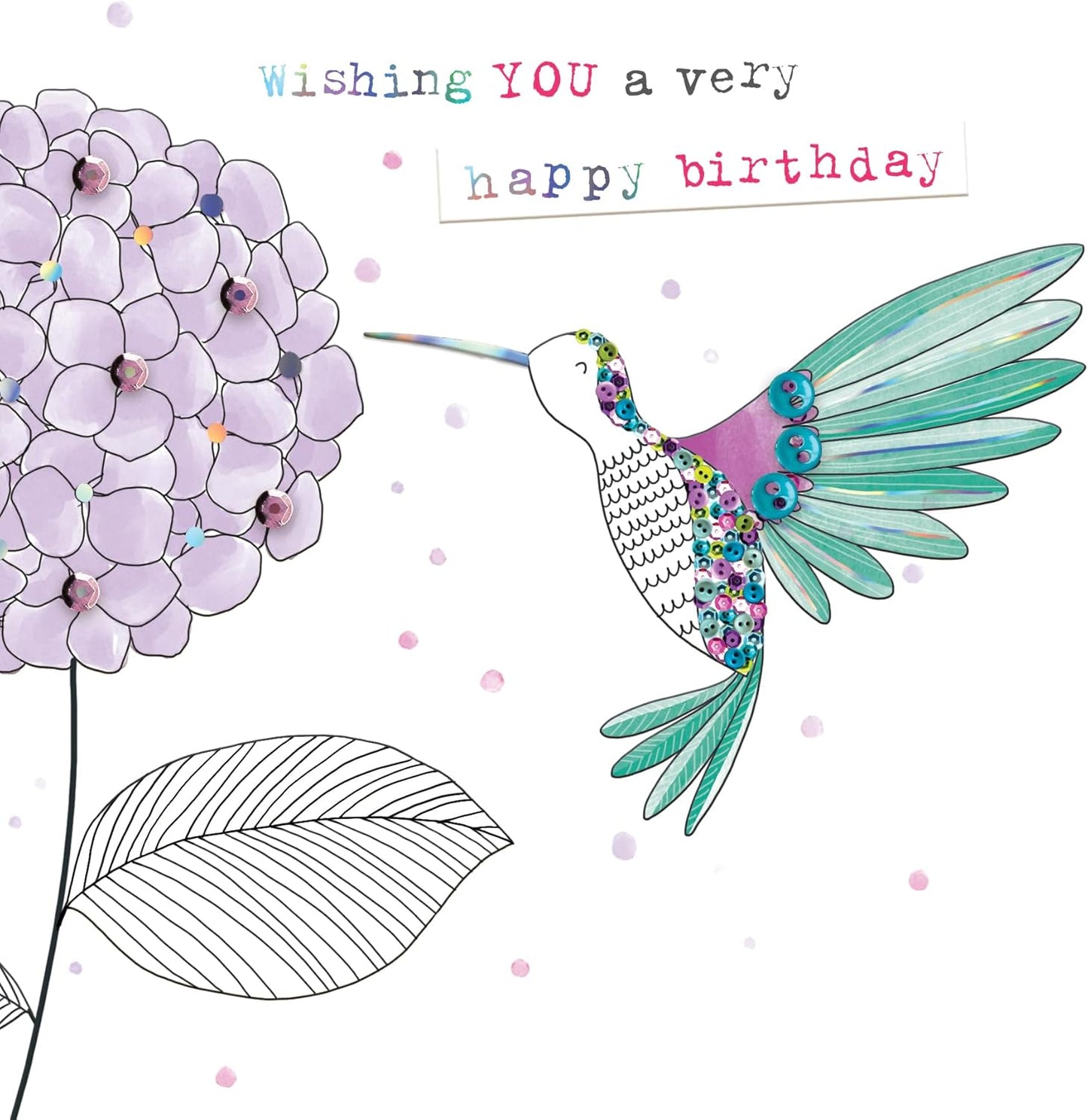 Humming Bird Hand-Finished Buttons Embellished Birthday Card