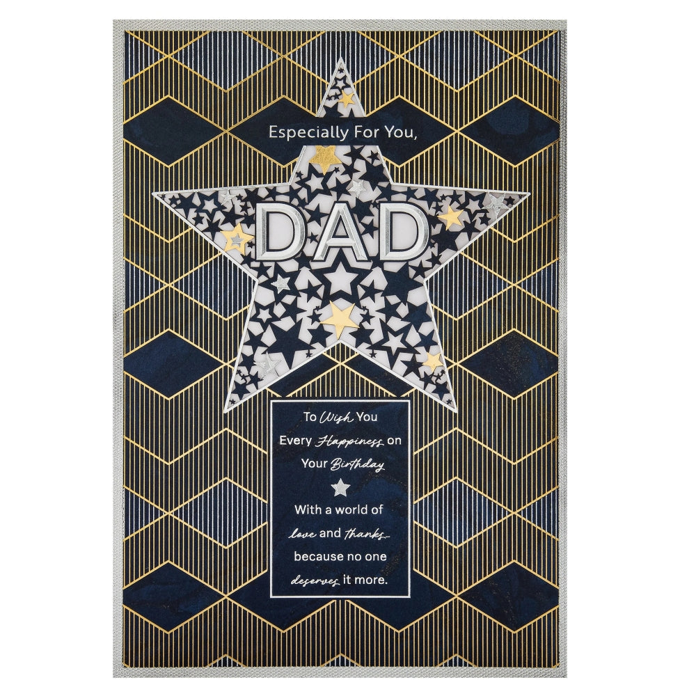 Dark Patterned Design with Star Dad Birthday Card