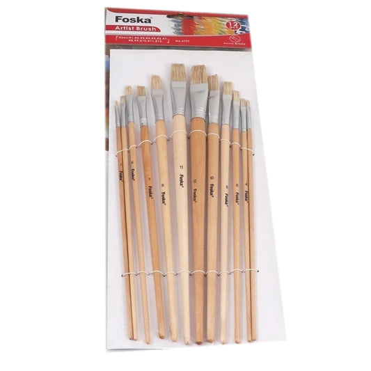 Pack of 12 Assorted Size Wooden Handle Bristle Hair Artist Paint Brush Set