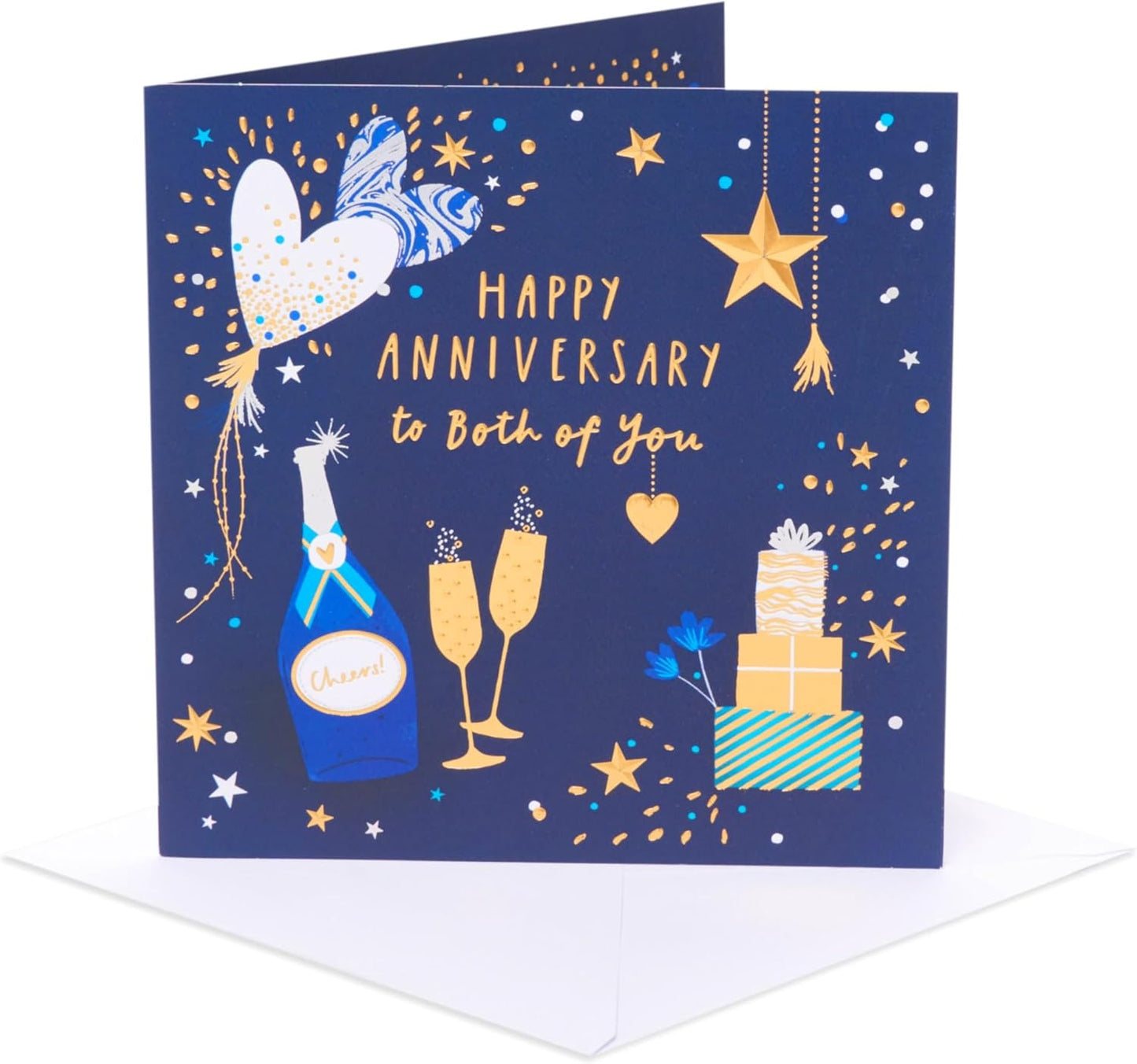 Blue & Gold Design Happy Anniversary Card