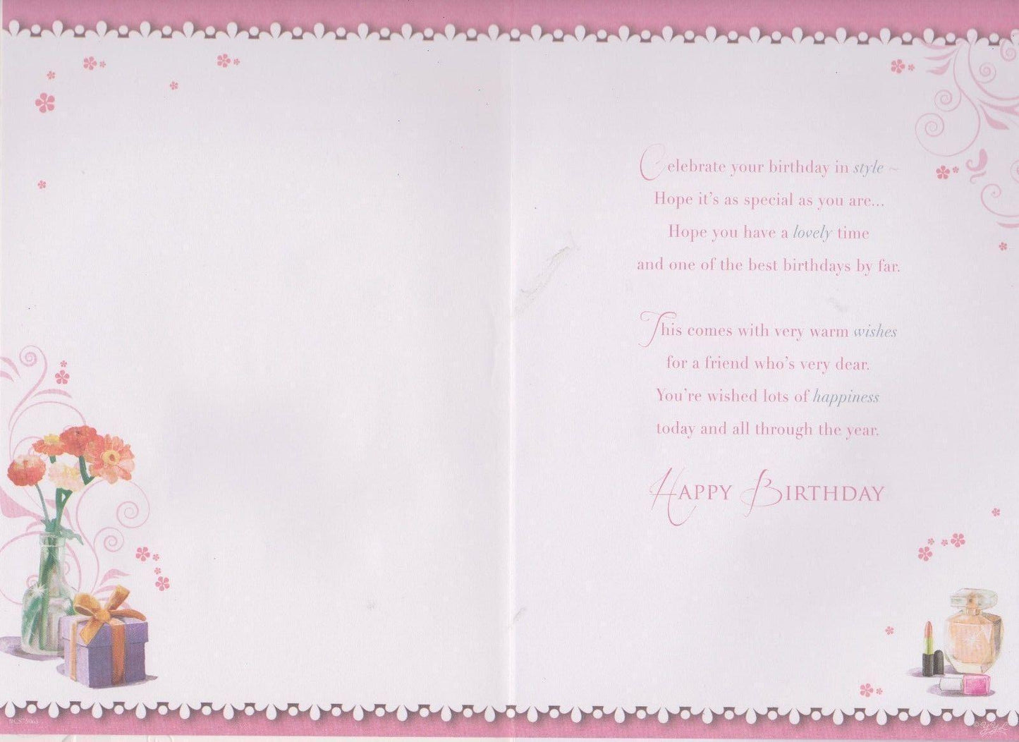 For Friend Flowers And Perfume Design Birthday Card