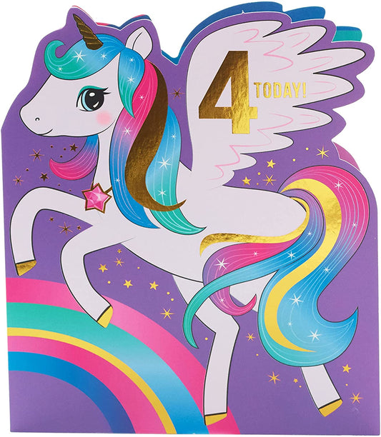 4 Year Old Girl Unicorn Birthday Card 4th For Her