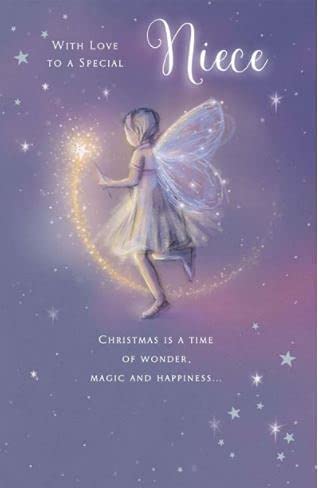 Niece Christmas Card Lovely Design with Fairy, Wand and Stars 