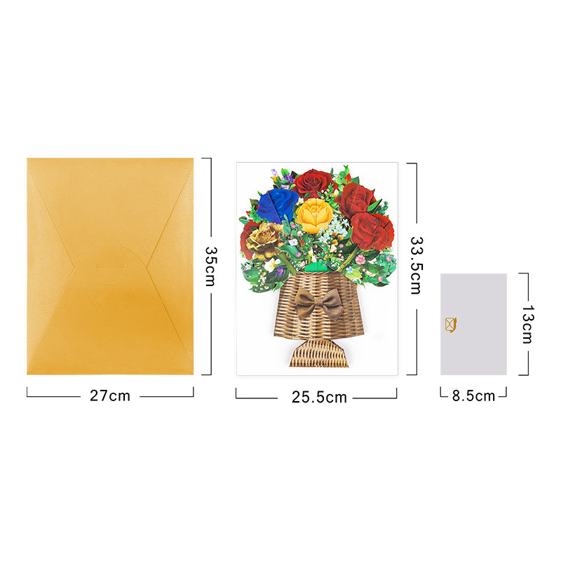 Basket of Colourful Roses Design 3D Pop Up Card
