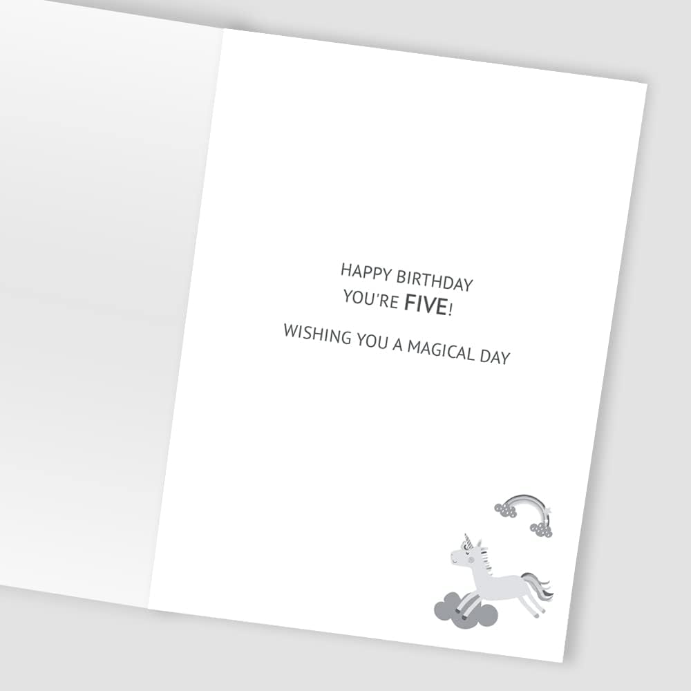 Rainbows & Unicorns Embellished Girls 5 Birthday Card
