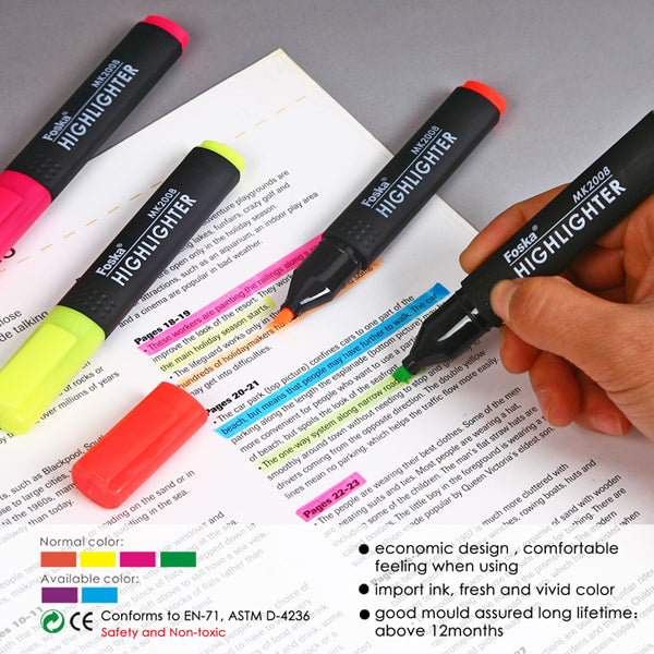 Pack of 12 Slim Pink Chisel Point Highlighters