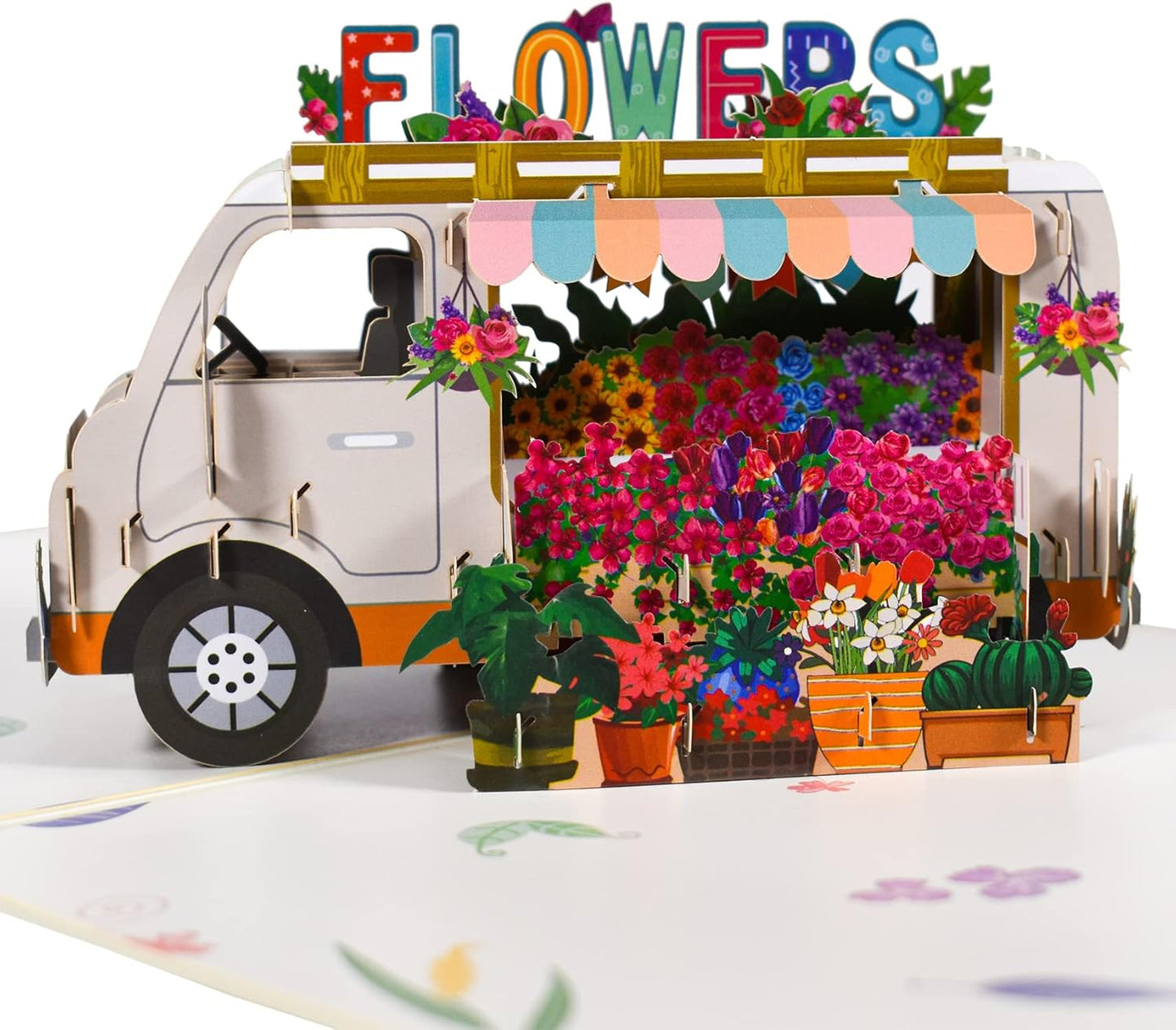 Truck Overflowing With Colorful Flowers 3D Pop Up Greeting Card