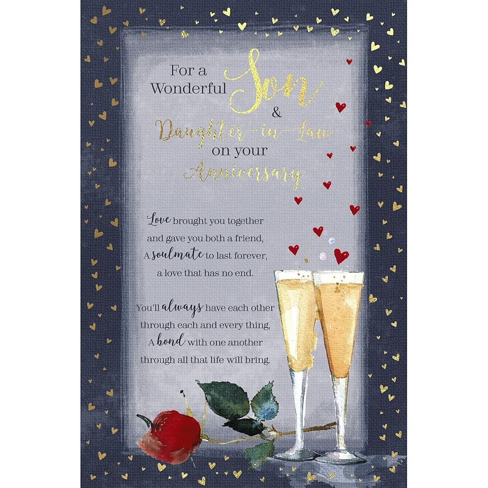 Champagne and Sentiment Verse Son and Daughter-in-Law Anniversary Card