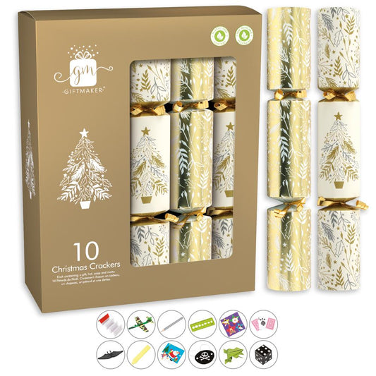 Pack of 10 12" Gold & Cream Christmas Crackers