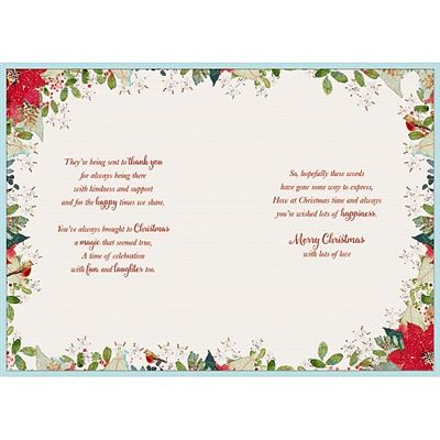 Red Flowers And Bird Mum Large Handmade Christmas Card