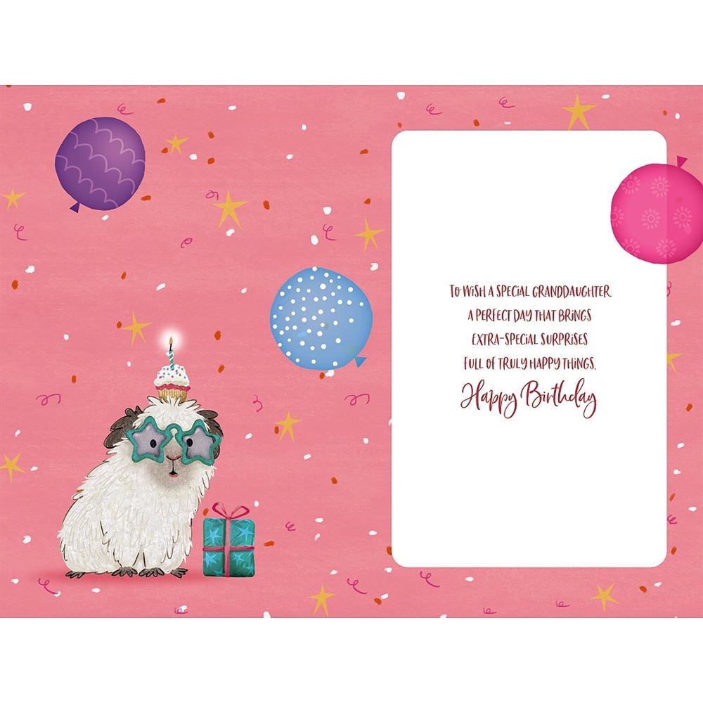 Guinea Pigs, Balloons and Presents Design Granddaughter Birthday Card