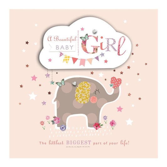 A Beautiful New Baby Girl Foil Finish Cute Design Congratulations Card