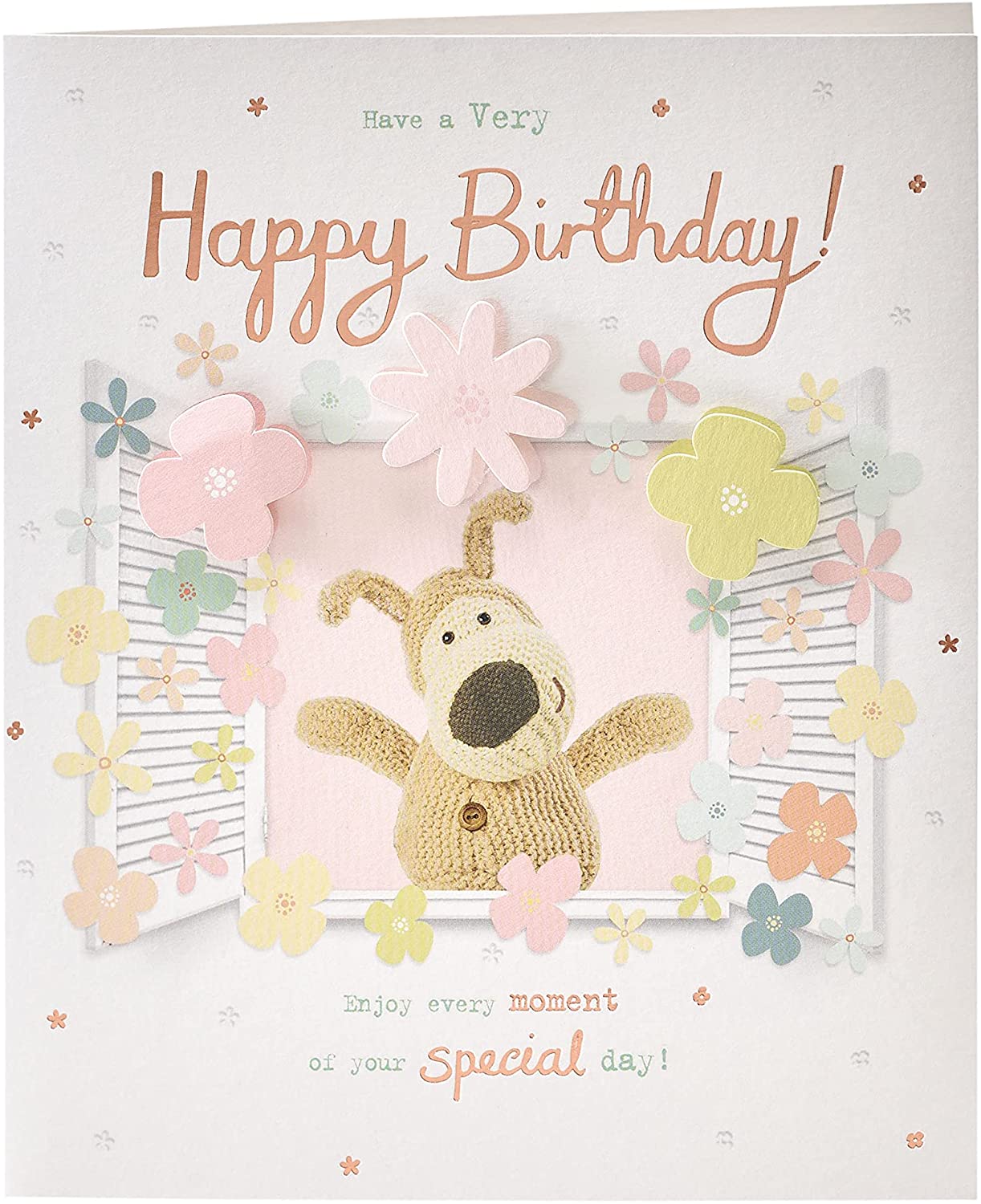 Boofle at Window Birthday Card