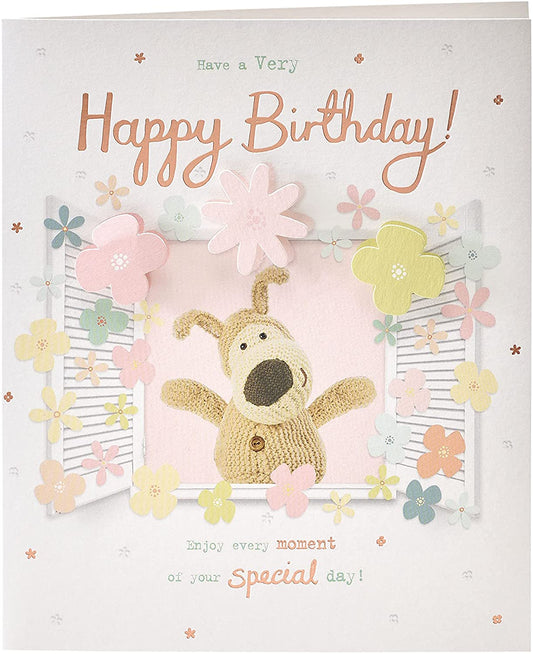 Boofle at Window Birthday Card