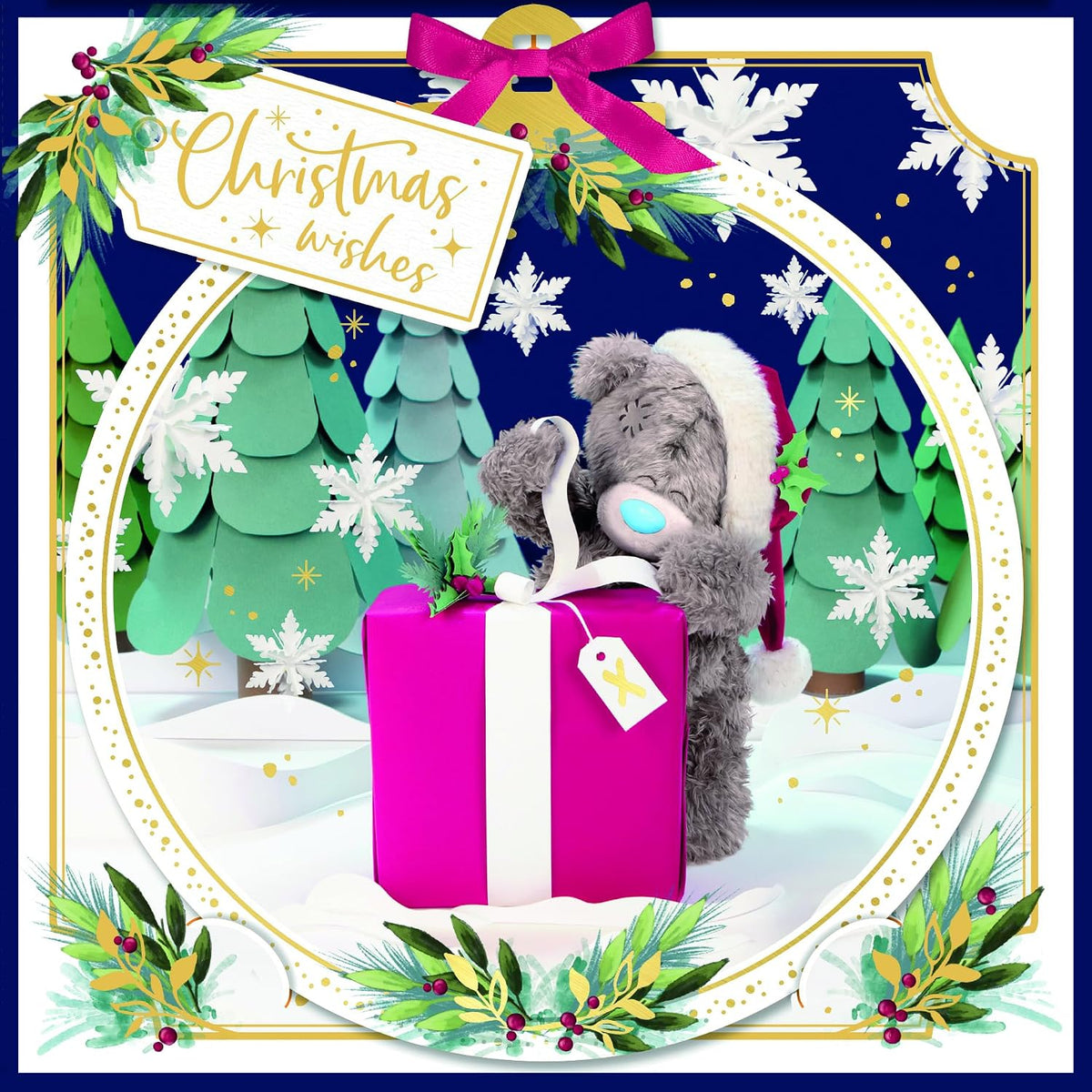 Bear With Present 3D Christmas Wishes Keepsake Card