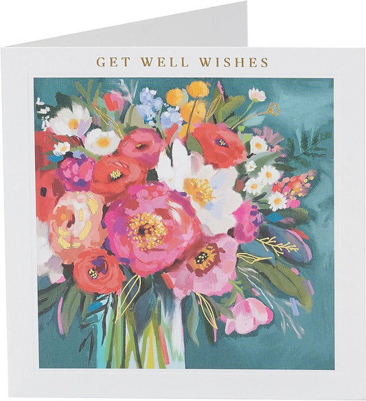Floral Painted Design Get Well Soon Blank Card