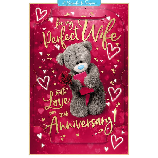 Bear With Rose And Envelope 3D Photo Finish Keepsake Wife Anniversary Card