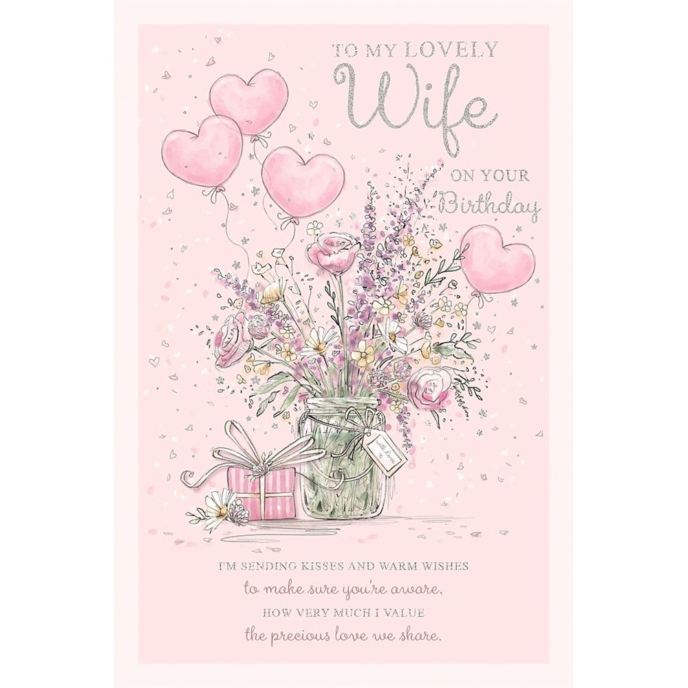 Floral Jar with Balloons Design Wife Birthday Card