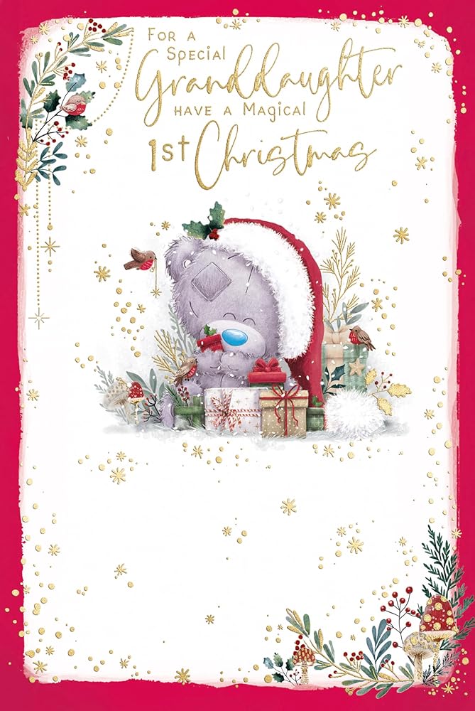 Bear with Gift For Granddaughter's First Christmas Card