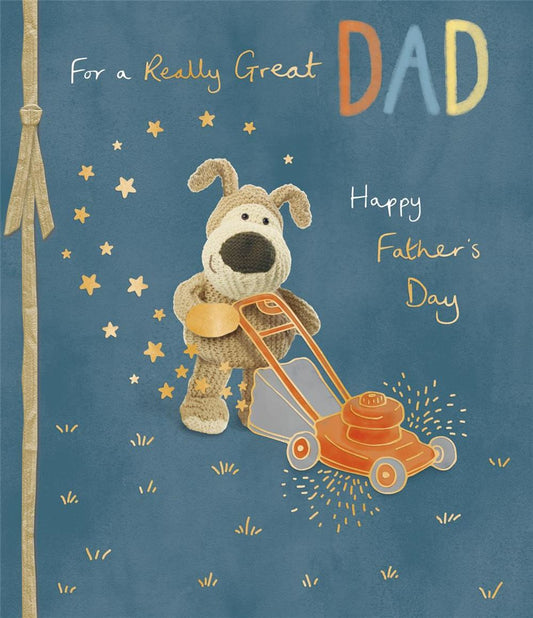 Boofle With Lawn Mower Dad Father's Day Card