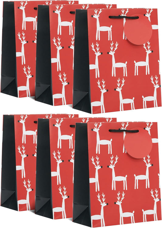 Reindeer Design Multipack of 6 Medium Christmas Gift Bags for Him/Her/Friend