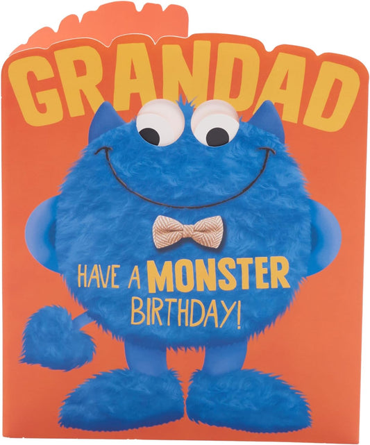 Blue Googly Eyed Monster Design Grandad Birthday Card