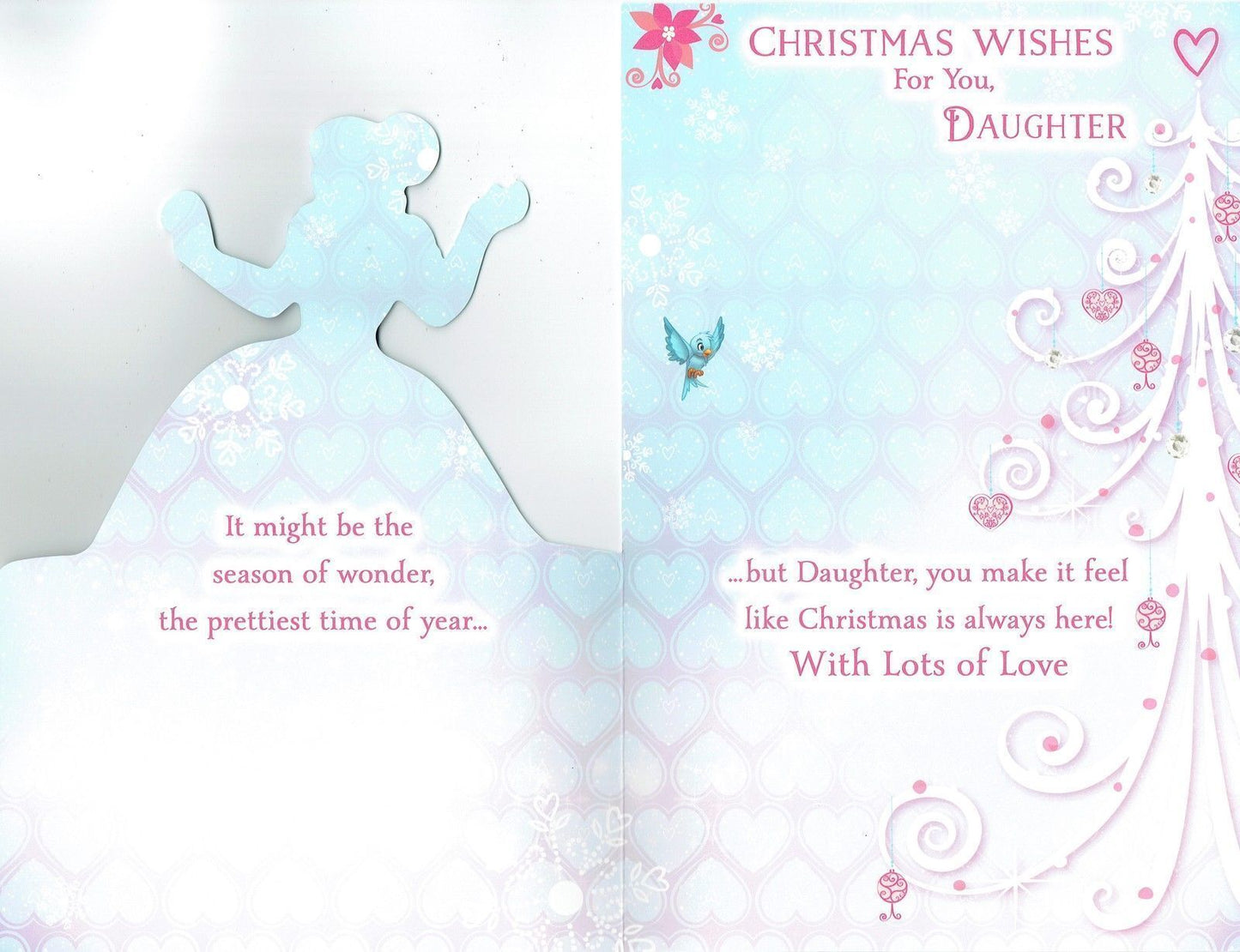 For Daughter Disney Princess Cindrella 3D Effect Christmas Card 